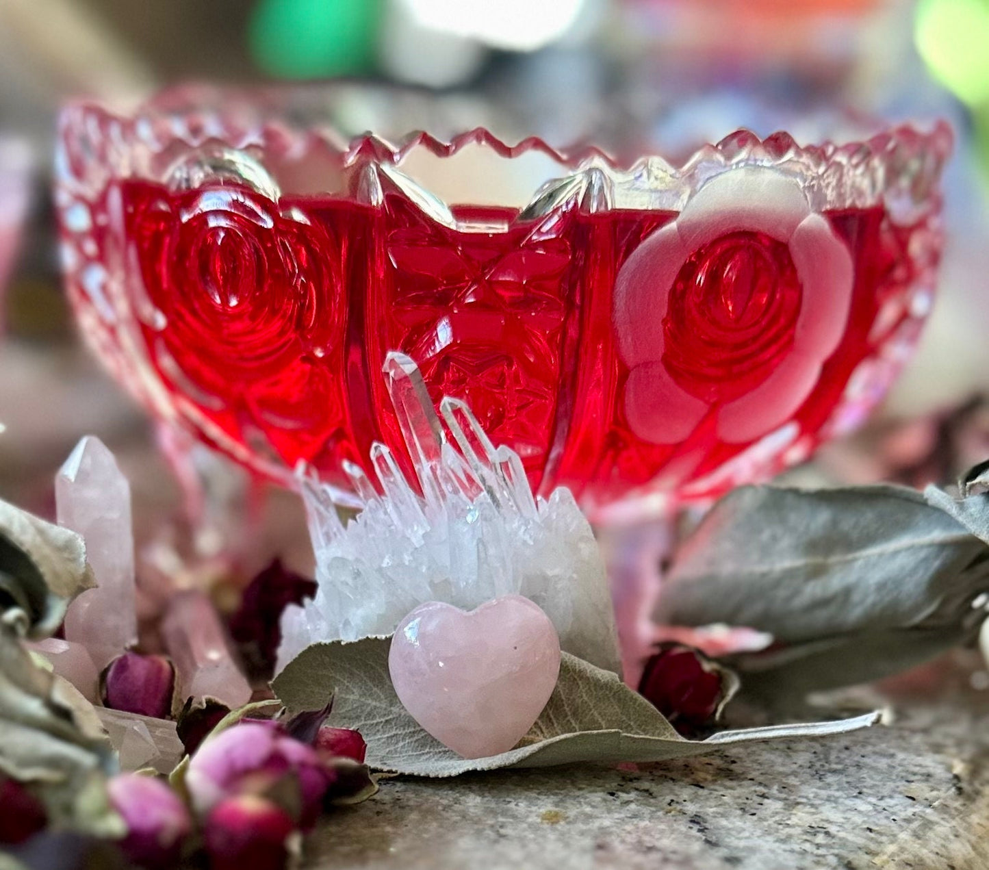 Wick-less candle/ Love/ Roses/ Intention Candle/ Witchy Candle/ Crystal Candle