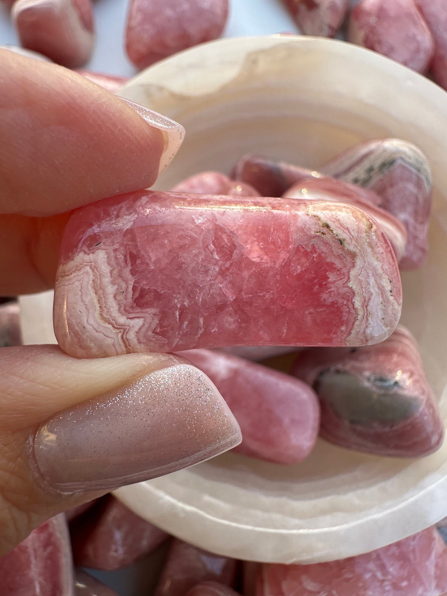 High quality Rhodochrosite Argentina, Saturated Raspberry, Gemmy, tumbled crystal