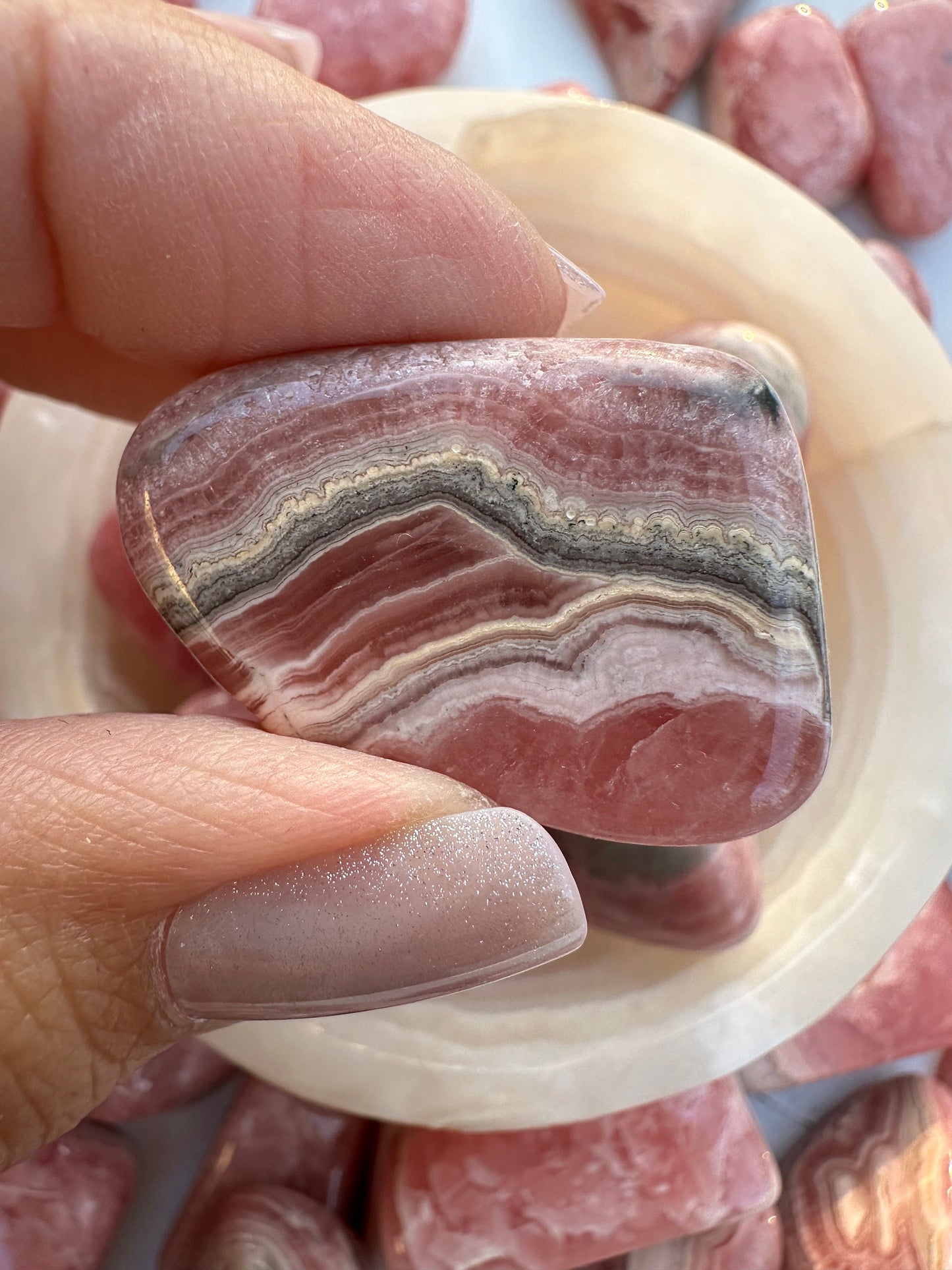High quality Rhodochrosite Argentina, Saturated Raspberry, Gemmy, tumbled crystal