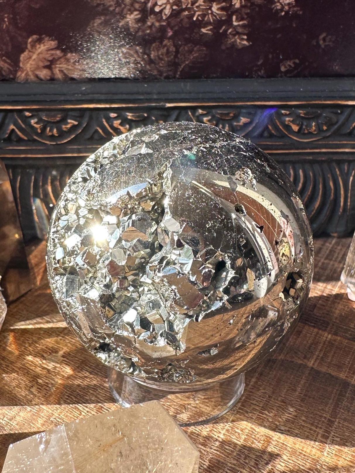 Pyrite Sphere, cubic pyrite, high quality fools gold, beautiful gold pyrite sphe