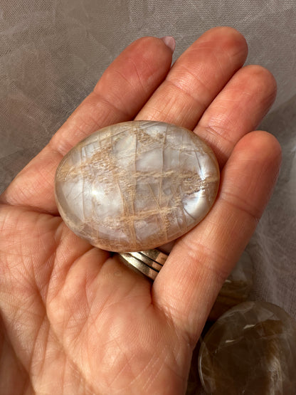 Peach Moonstone Palm Stone