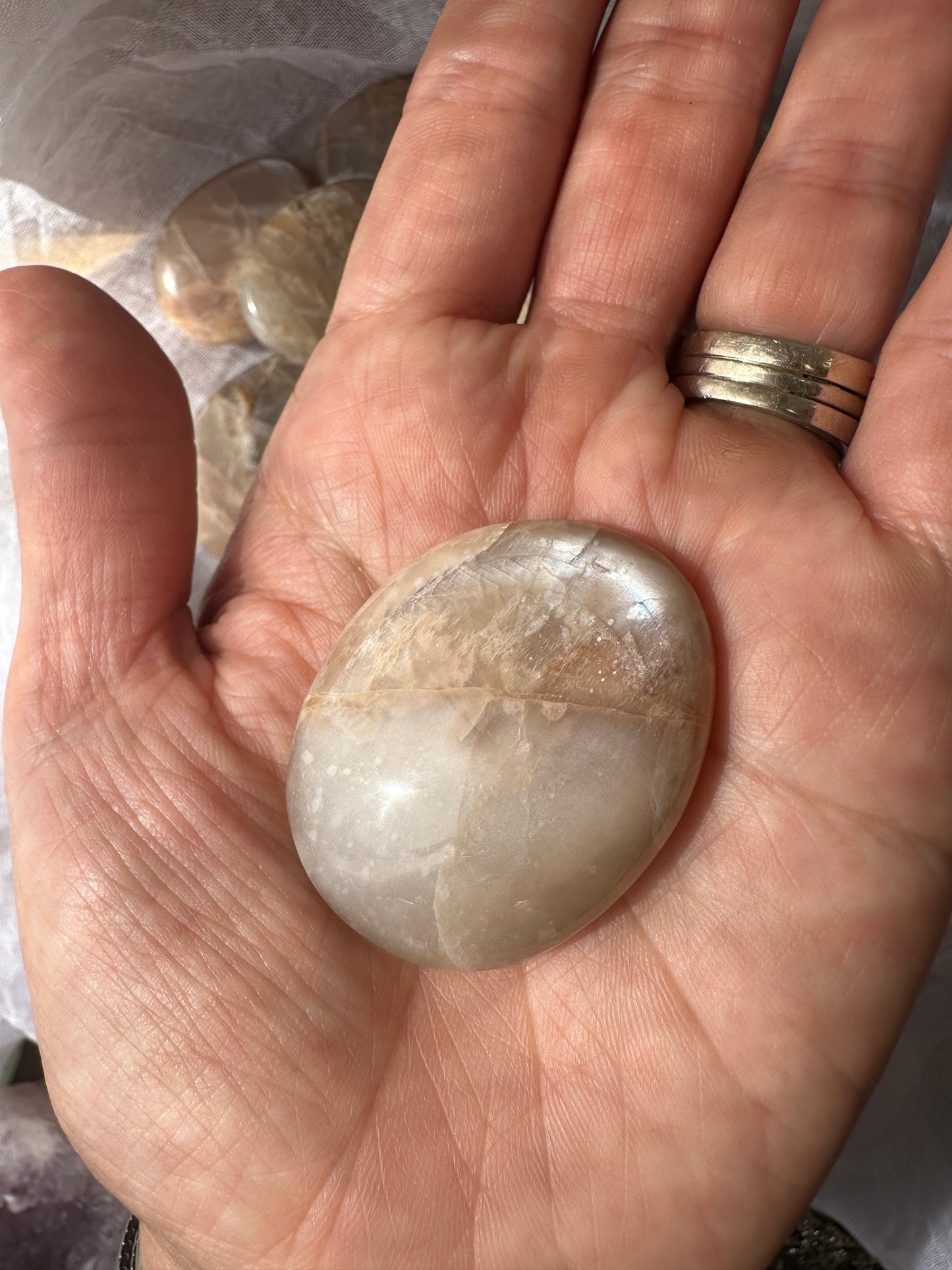 Peach Moonstone Palm Stone