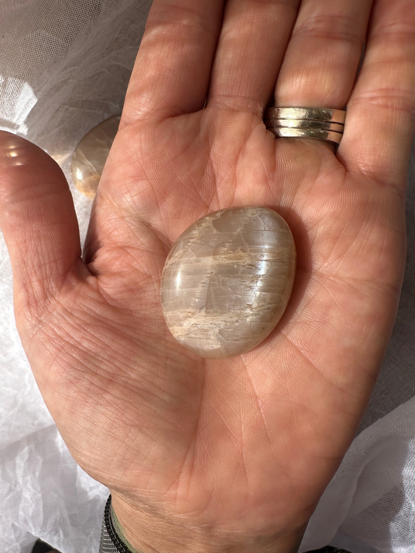 Peach Moonstone Palm Stone