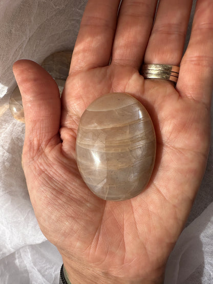 Peach Moonstone Palm Stone