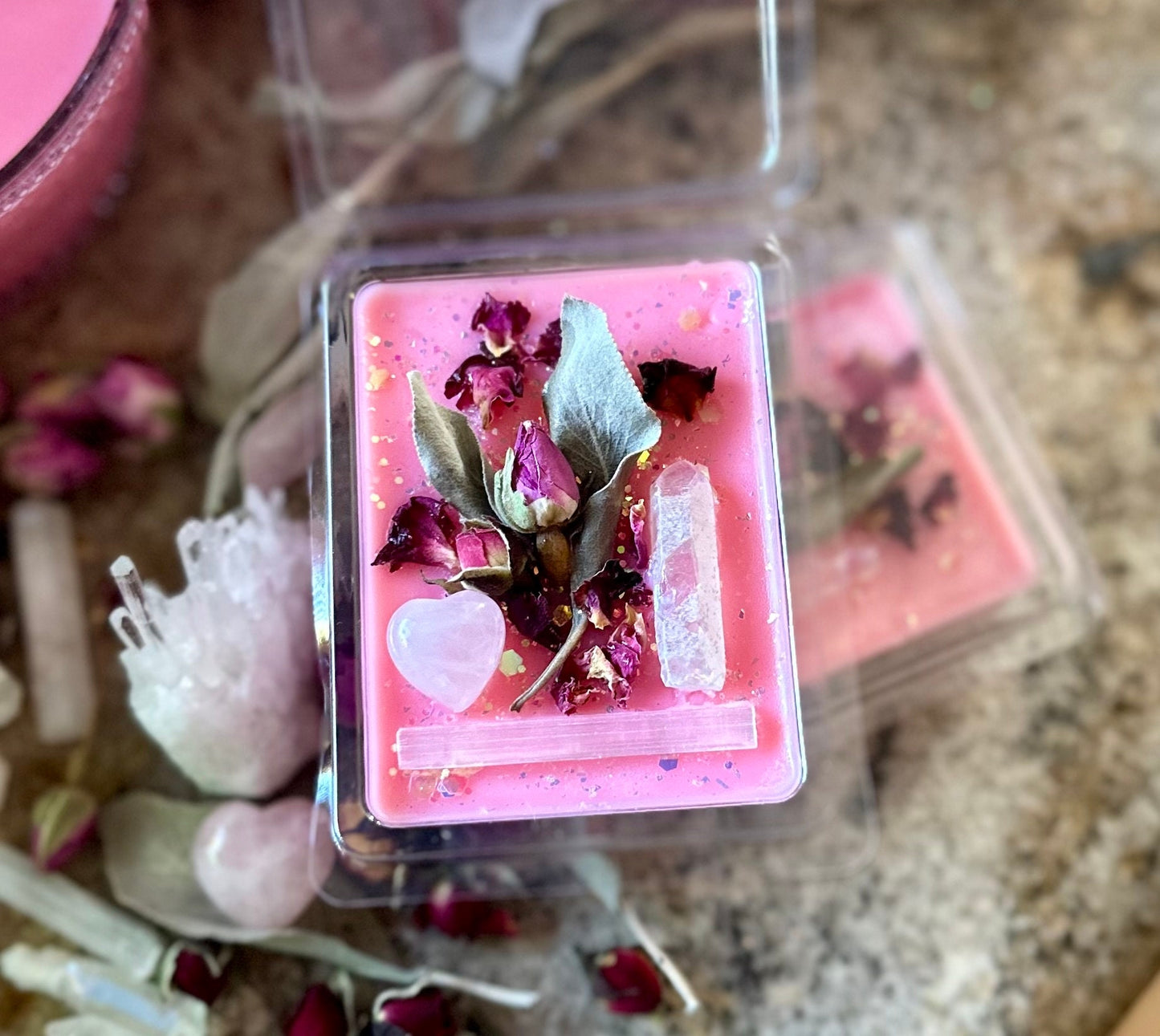 Wick-less candle/ Love/ Roses/ Intention Candle/ Witchy Candle/ Crystal Candle