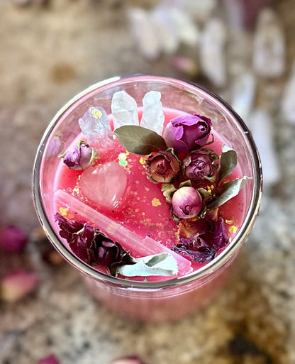Wick-less candle/ Love/ Roses/ Intention Candle/ Witchy Candle/ Crystal Candle