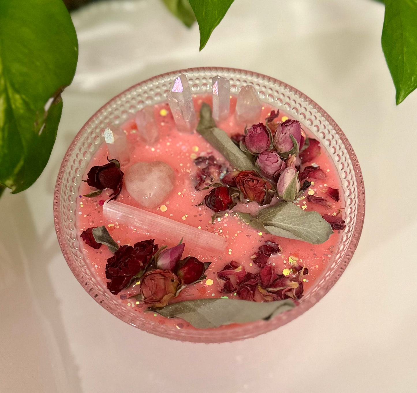Wick-less candle/ Love/ Roses/ Intention Candle/ Witchy Candle/ Crystal Candle