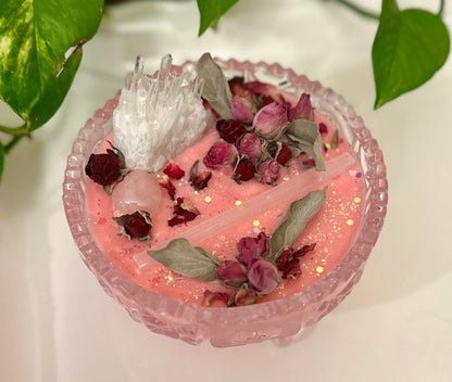 Wick-less candle/ Love/ Roses/ Intention Candle/ Witchy Candle/ Crystal Candle