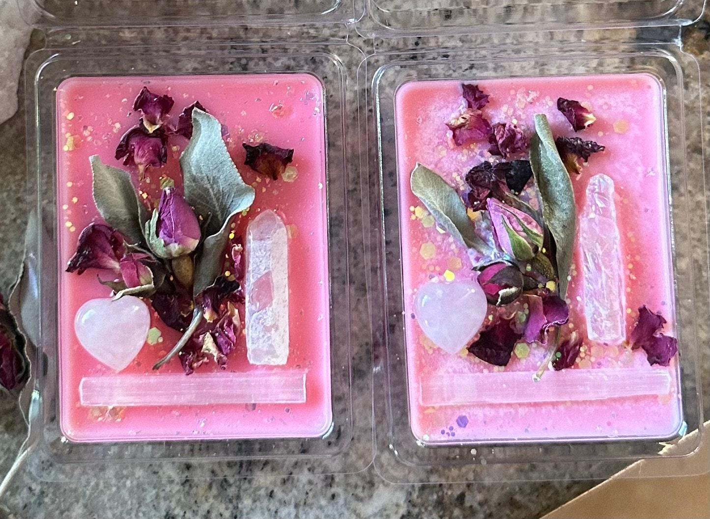 Wick-less candle/ Love/ Roses/ Intention Candle/ Witchy Candle/ Crystal Candle