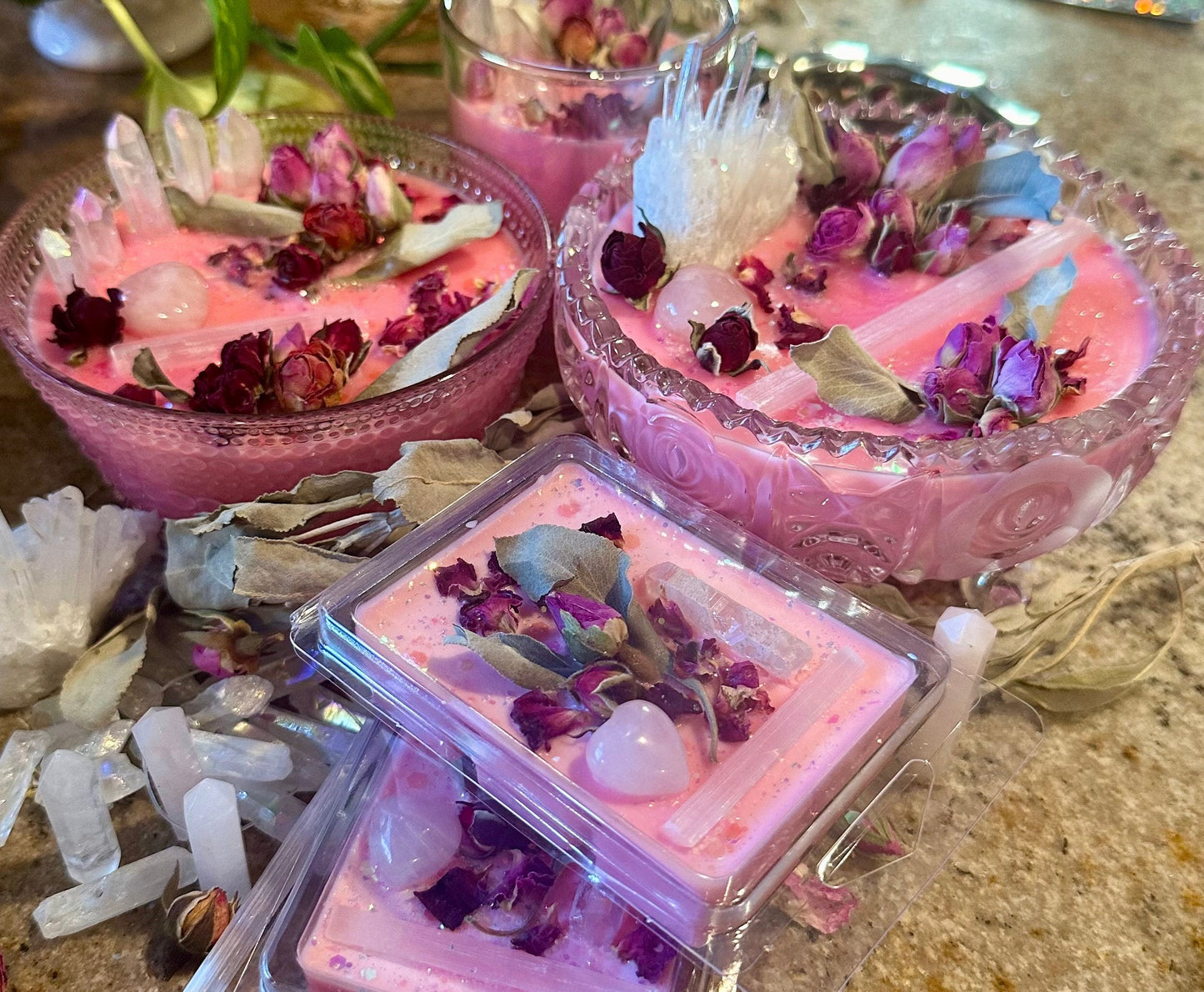 Wick-less candle/ Love/ Roses/ Intention Candle/ Witchy Candle/ Crystal Candle
