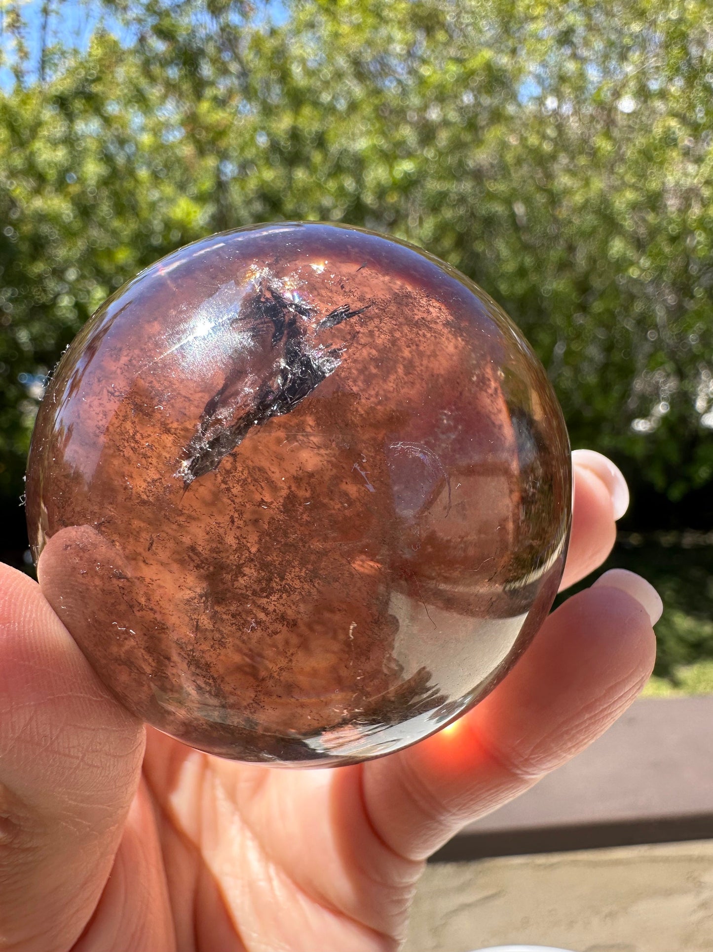 High Quality Transparent Smoky Quartz Sphere w/ Rainbow Inclusions