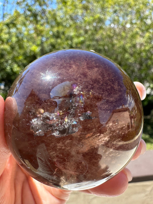 High Quality Transparent Smoky Quartz Sphere w/ Rainbow Inclusions