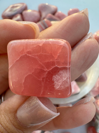 High quality Rhodochrosite Argentina, Saturated Raspberry, Gemmy, tumbled crystal