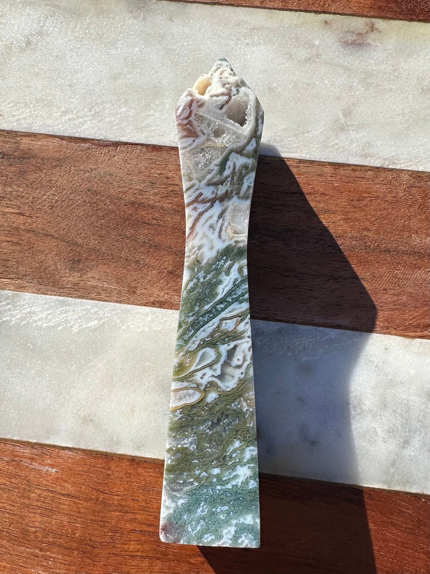 Moss Agate Canton Tower/ Druzy Moss Agate/ Red Moss Agate Tower