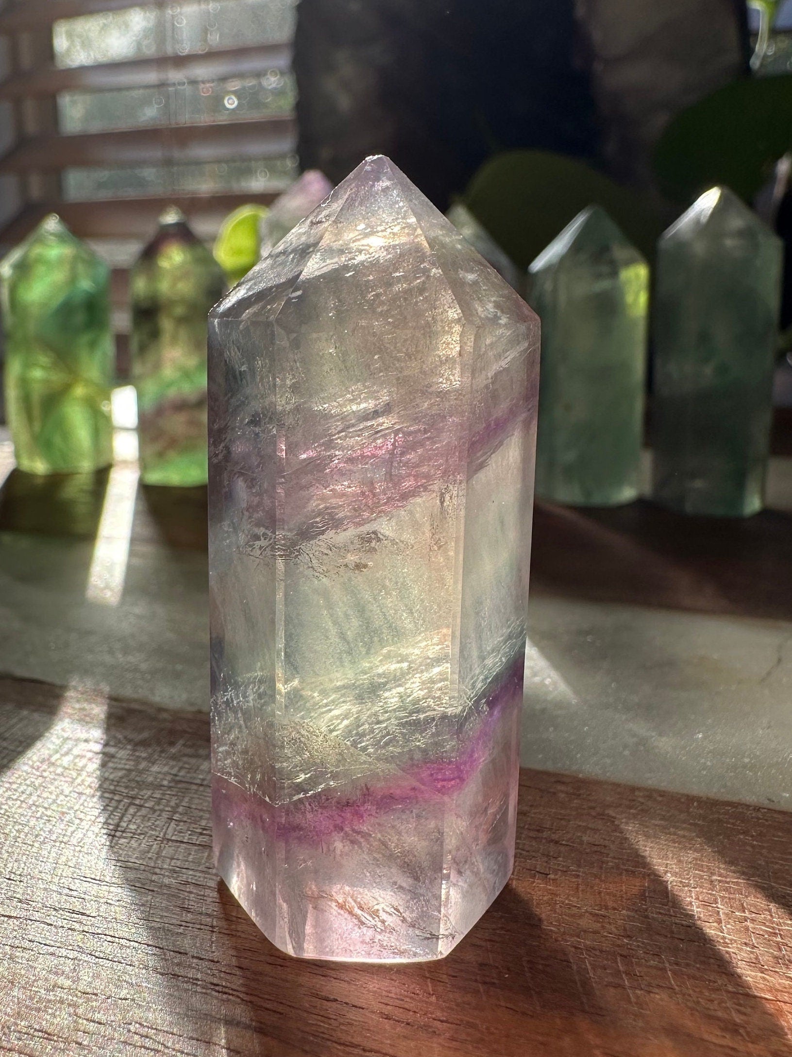 High quality fluorite mini tower/ rainbow fluorite / gemmy/ flashy / transparent