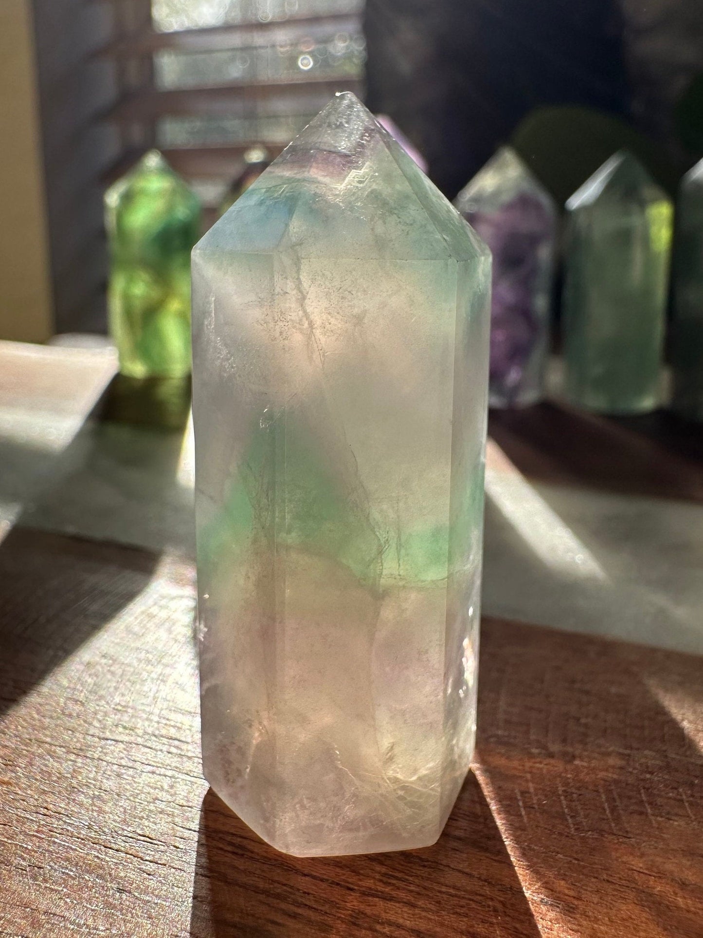 High quality fluorite mini tower/ rainbow fluorite / gemmy/ flashy / transparent