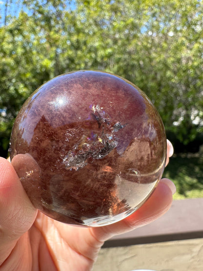 High Quality Transparent Smoky Quartz Sphere w/ Rainbow Inclusions