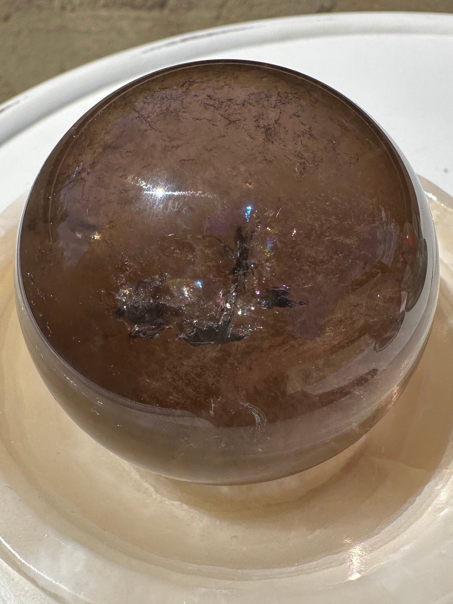 High Quality Transparent Smoky Quartz Sphere w/ Rainbow Inclusions