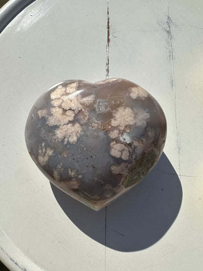 Flower Agate Heart/ Blue Flower Agate/ Pink Flower Agate Heart/ Cherry Blossom Agate/ Madagascar/ Puffy Heart/ Sakura