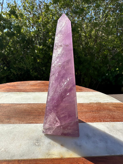 High grade Brazilian amethyst obelisk, amethyst point, amethyst tower, generator, dark purple amethyst, flashy gemmy rainbows