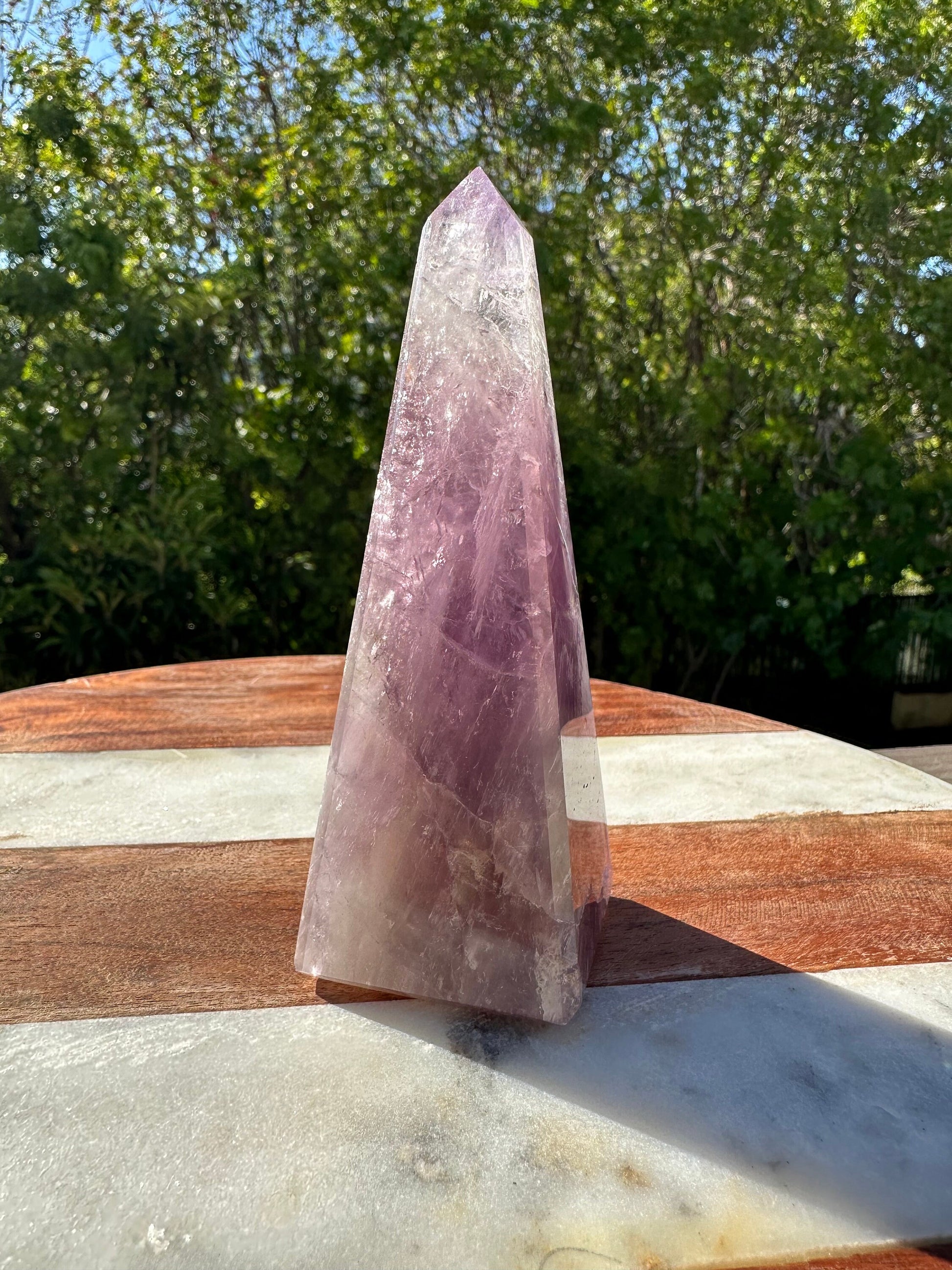 High grade Brazilian amethyst obelisk, amethyst point, amethyst tower, generator, dark purple amethyst, flashy gemmy rainbows