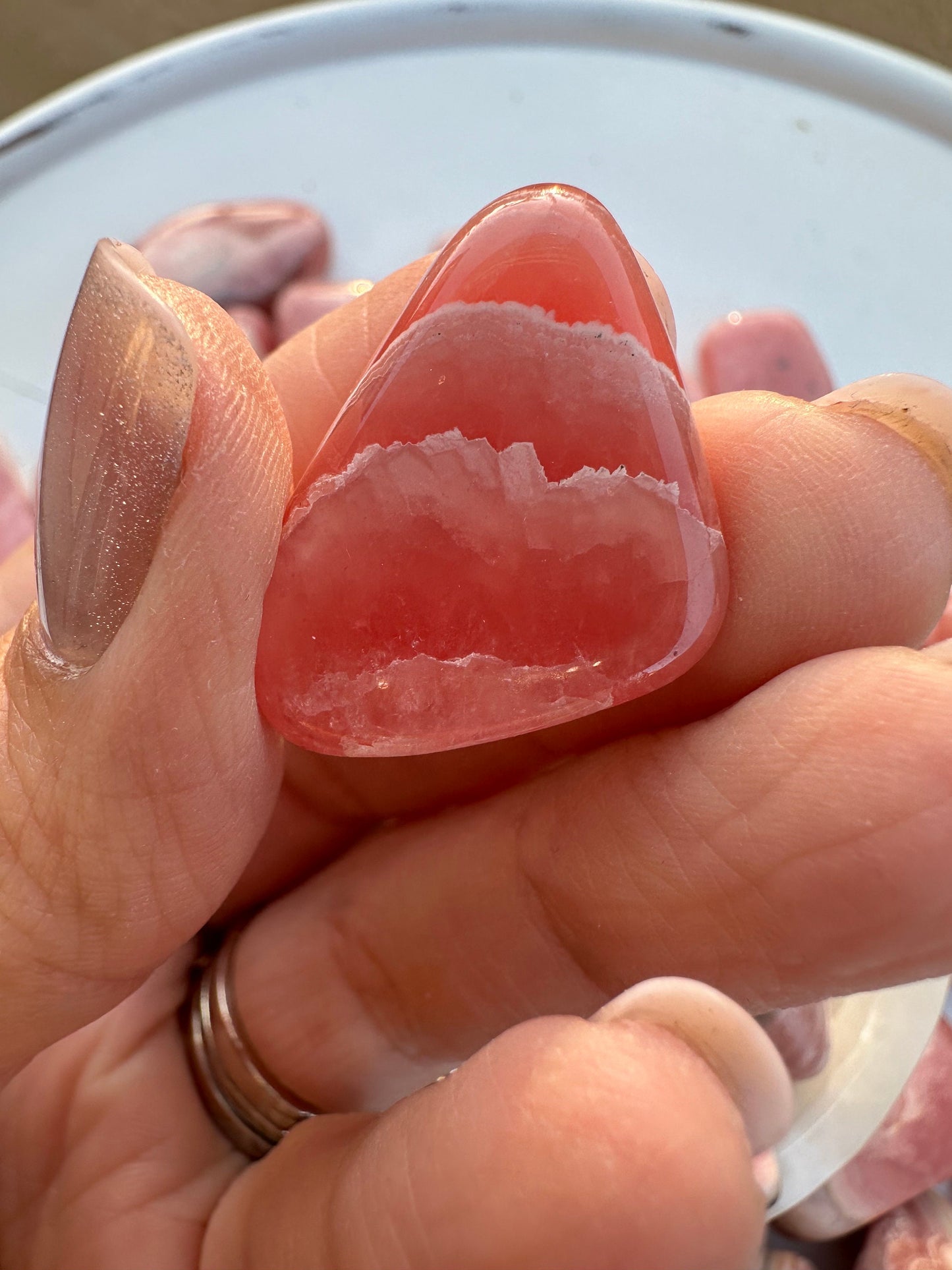 High quality Rhodochrosite Argentina, Saturated Raspberry, Gemmy, tumbled crystal