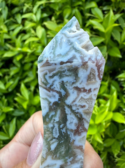 Moss Agate Canton Tower/ Druzy Moss Agate/ Red Moss Agate Tower