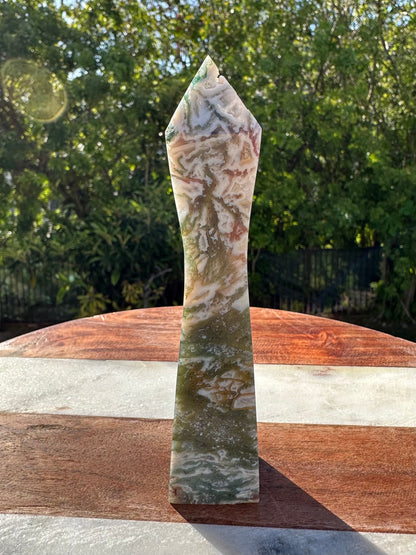 Moss Agate Canton Tower/ Druzy Moss Agate/ Red Moss Agate Tower