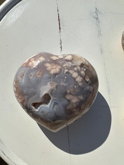 Flower Agate Heart/ Blue Flower Agate/ Pink Flower Agate Heart/ Cherry Blossom Agate/ Madagascar/ Puffy Heart/ Sakura