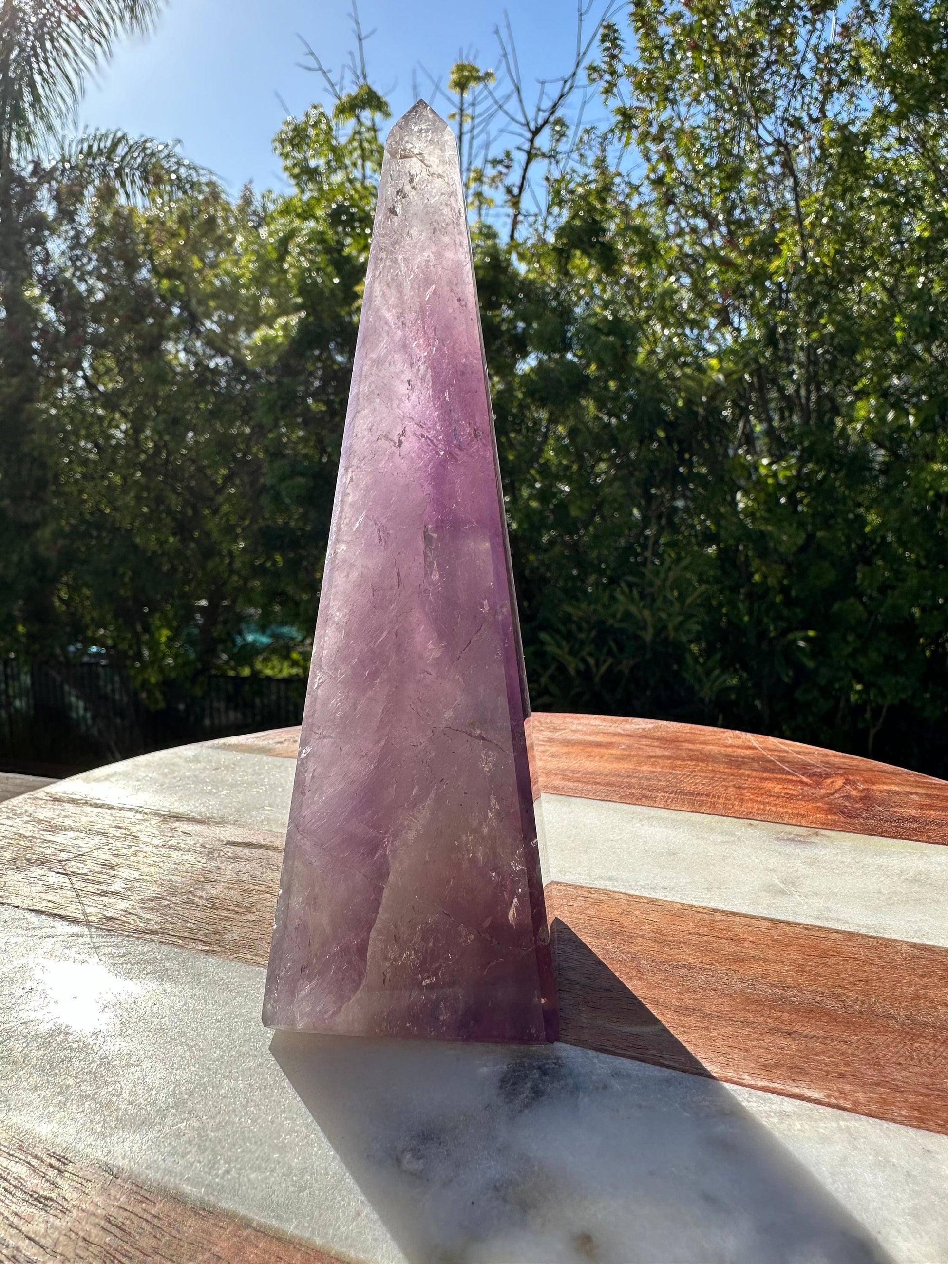 High grade Brazilian amethyst obelisk, amethyst point, amethyst tower, generator, dark purple amethyst, flashy gemmy rainbows