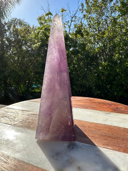 High grade Brazilian amethyst obelisk, amethyst point, amethyst tower, generator, dark purple amethyst, flashy gemmy rainbows