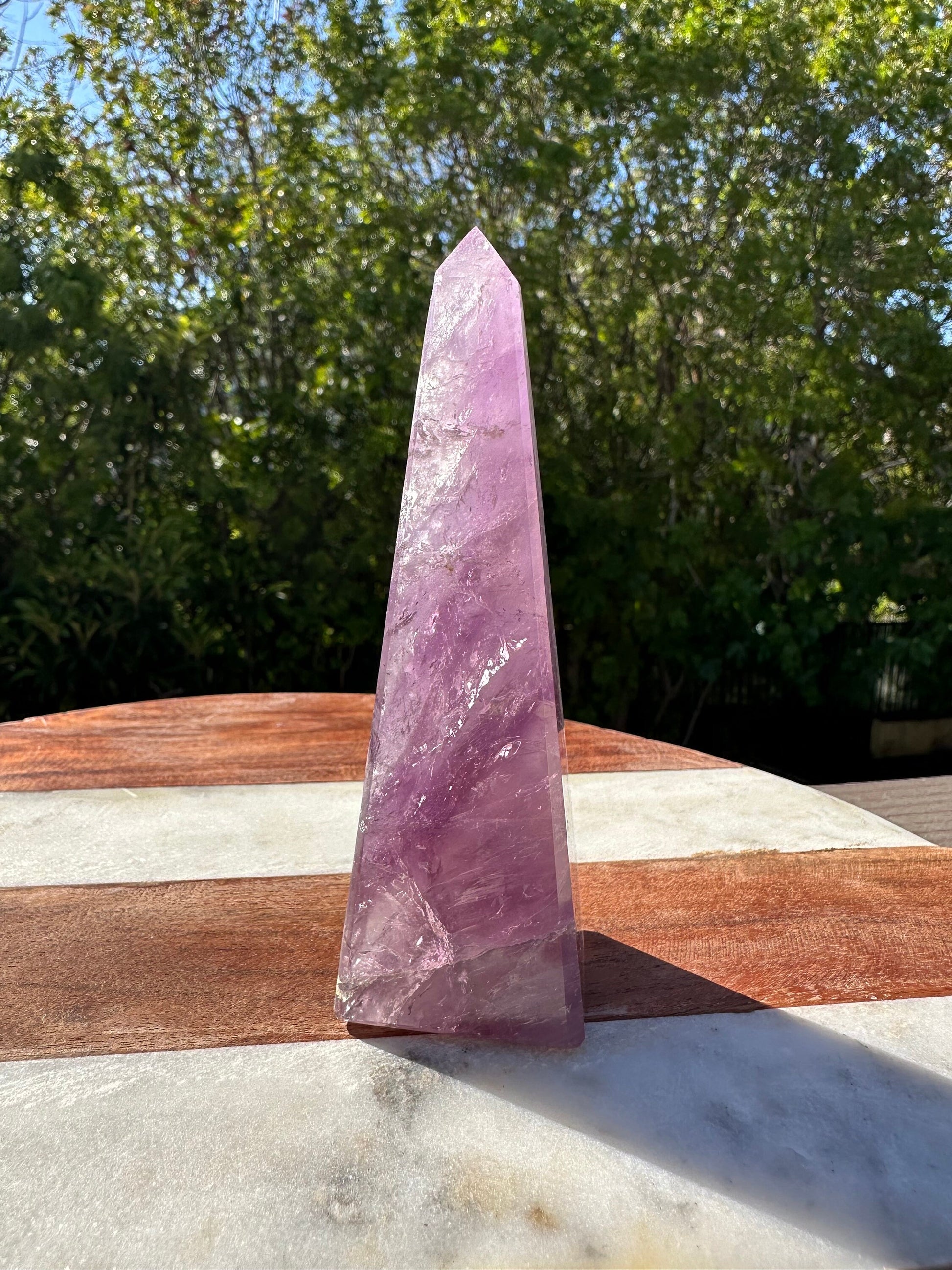 High grade Brazilian amethyst obelisk, amethyst point, amethyst tower, generator, dark purple amethyst, flashy gemmy rainbows