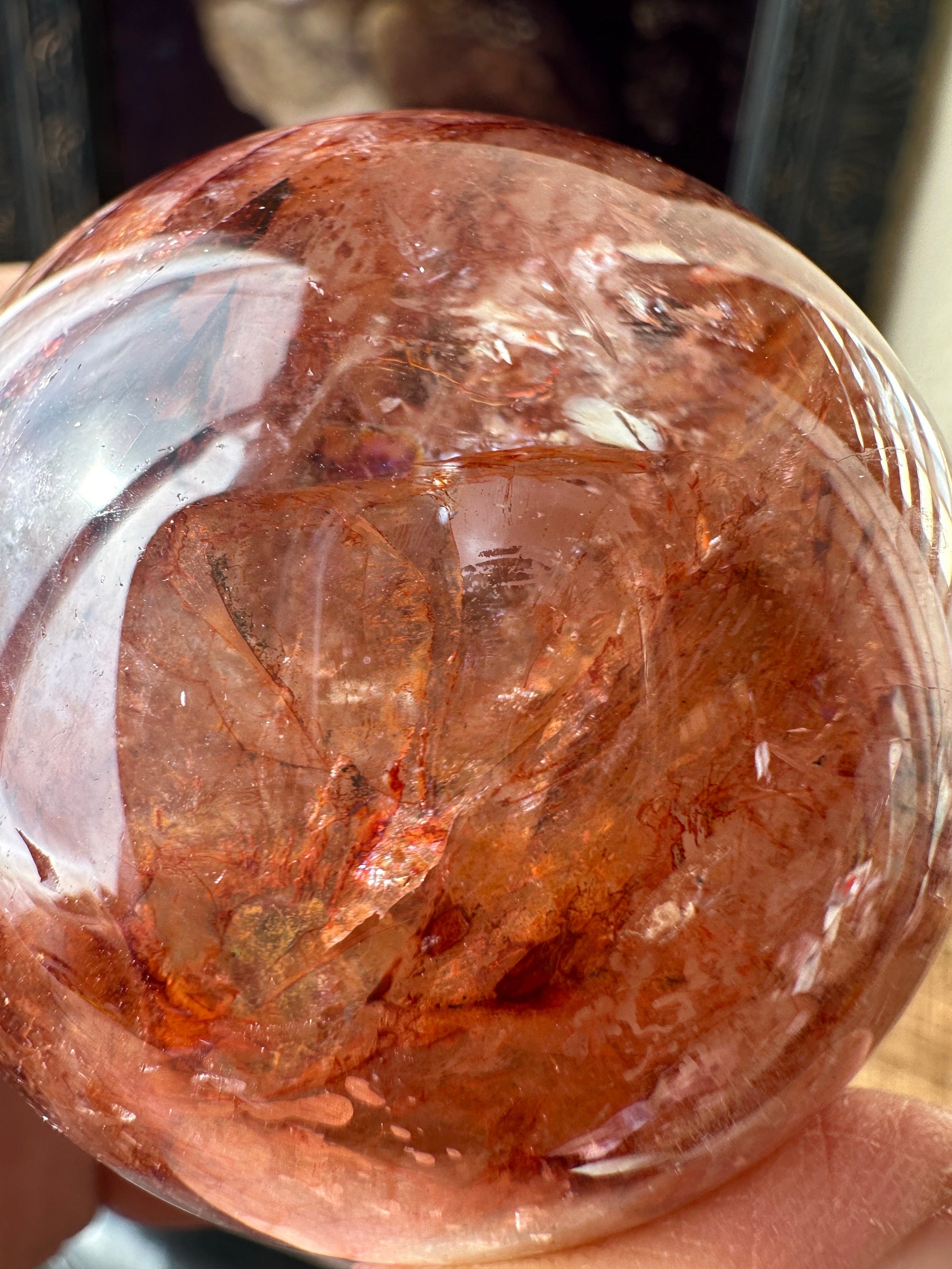 Fire quartz sphere, Hematoid quartz, golden healer, high quality, flashy, gemmy, transparent