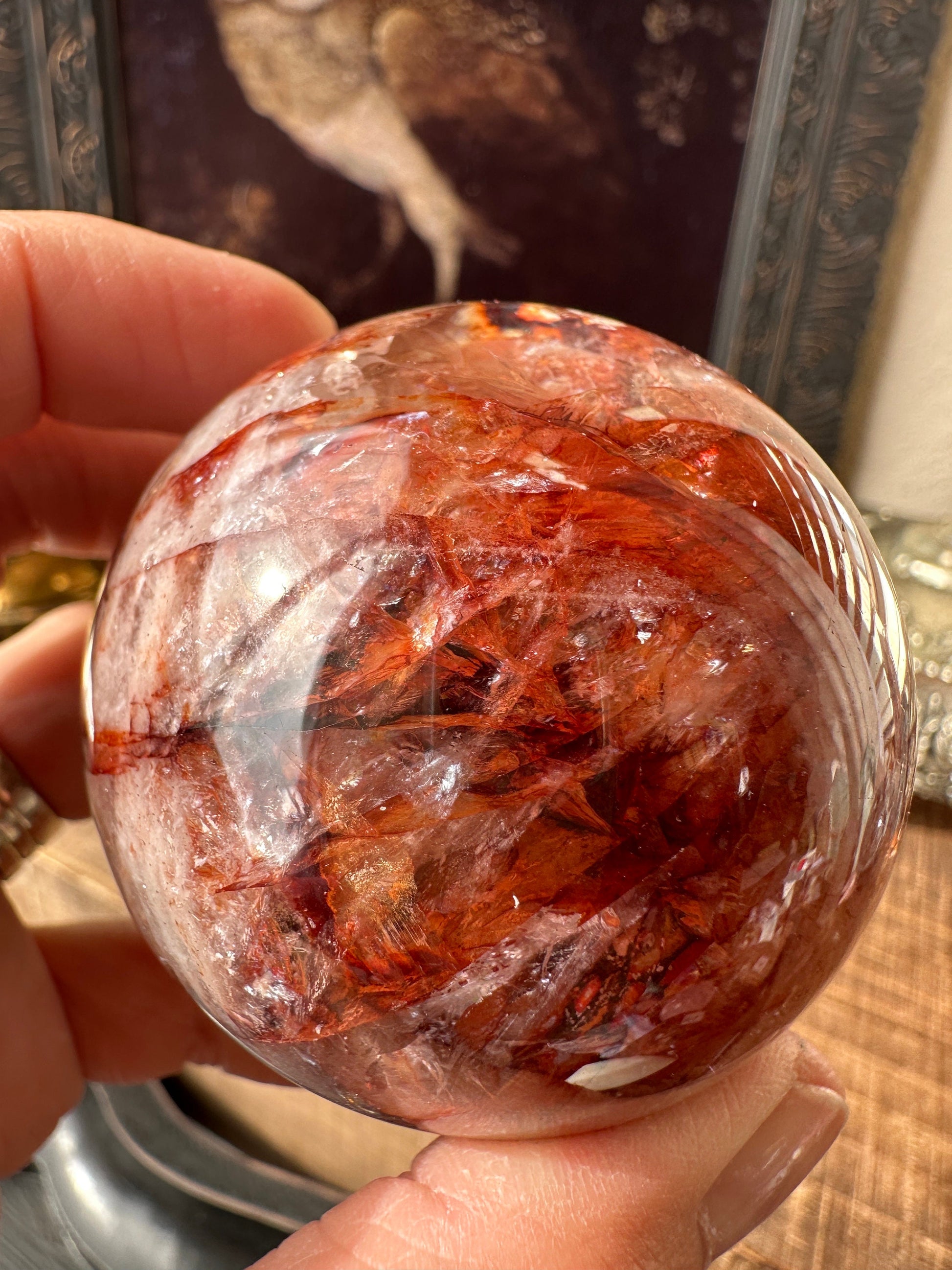 Fire quartz sphere, Hematoid quartz, golden healer, high quality, flashy, gemmy, transparent