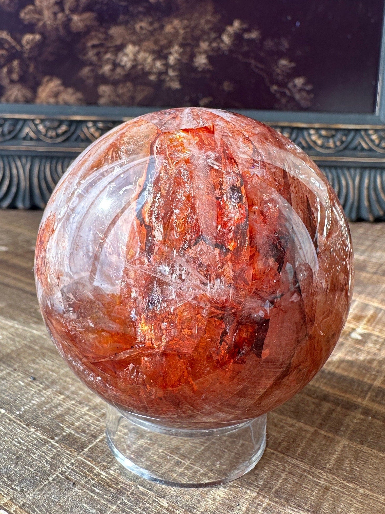 Fire quartz sphere, Hematoid quartz, golden healer, high quality, flashy, gemmy, transparent