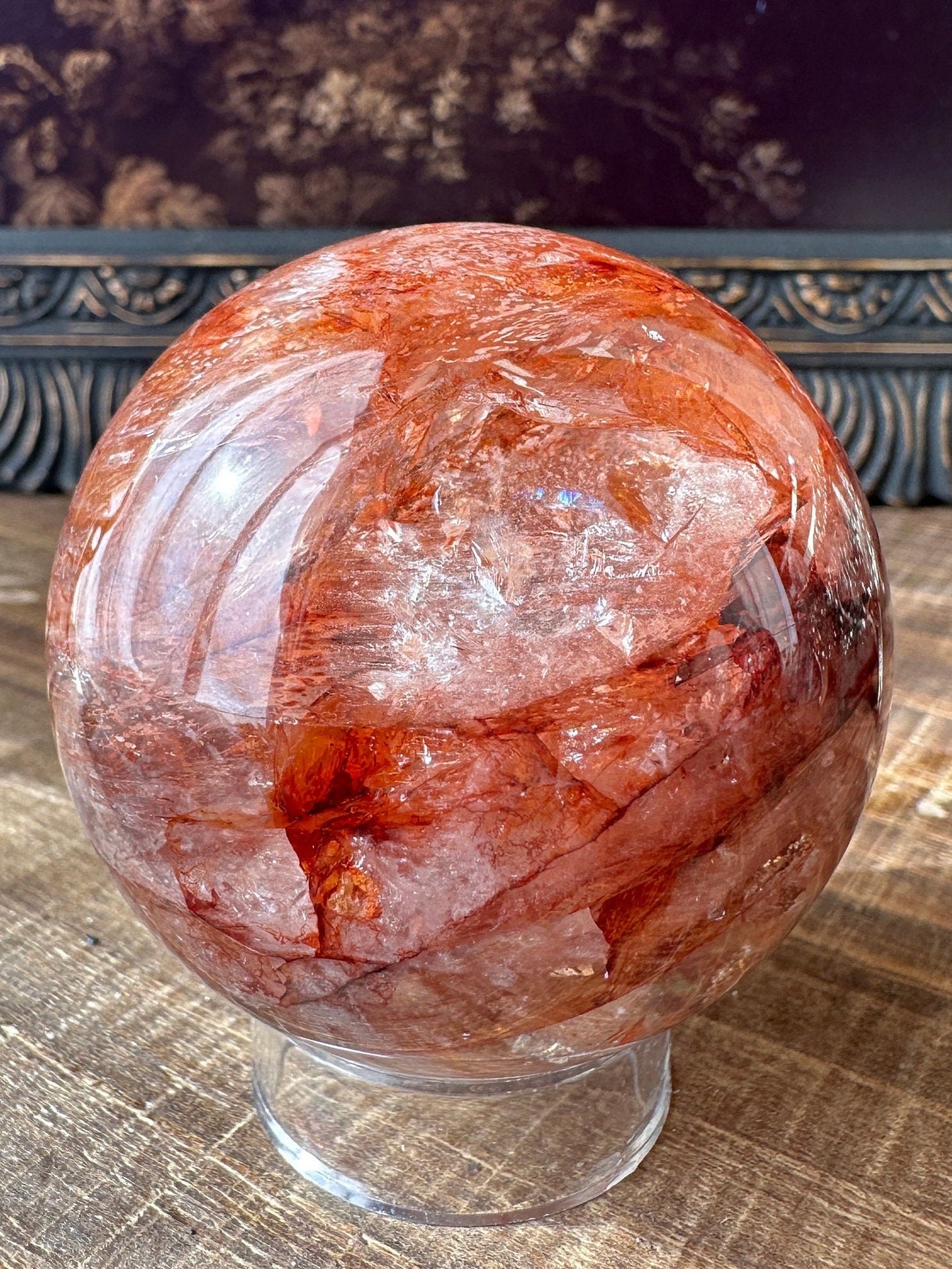 Fire quartz sphere, Hematoid quartz, golden healer, high quality, flashy, gemmy, transparent