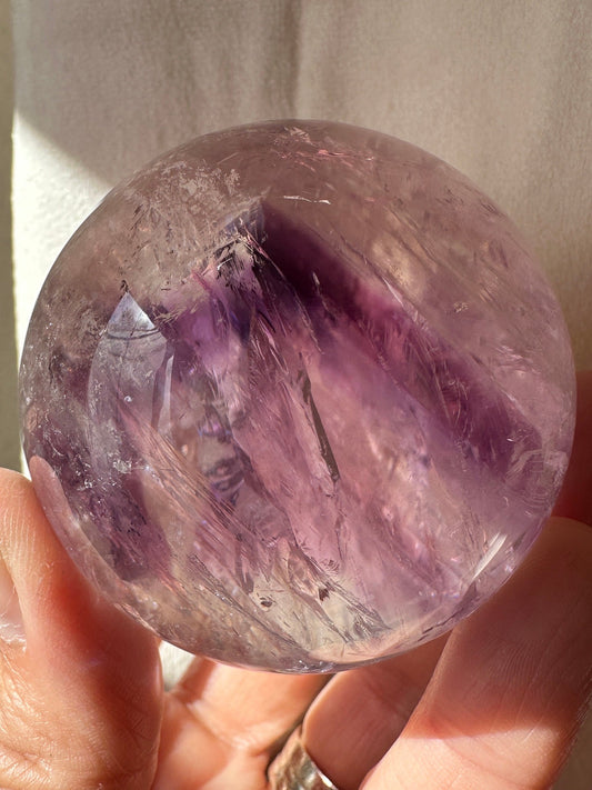 Quartz sphere with Amethyst Phantom, flashy, rainbow sphere, Amethyst Sphere