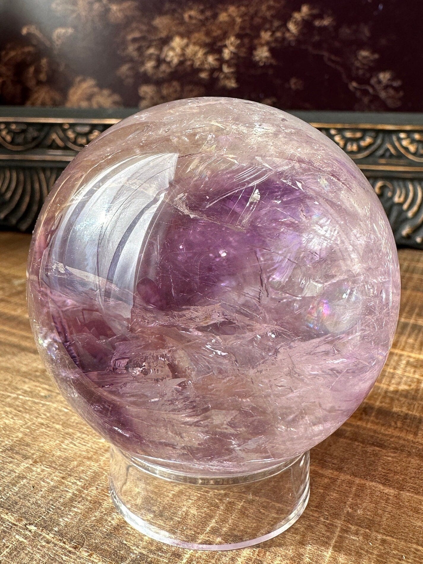 Quartz sphere with Amethyst Phantom, flashy, rainbow sphere, Amethyst Sphere