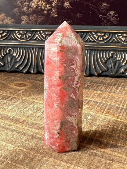 High quality Rhodochrosite Argentina, Saturated Raspberry, Gemmy, Crystal Tower, Flashy