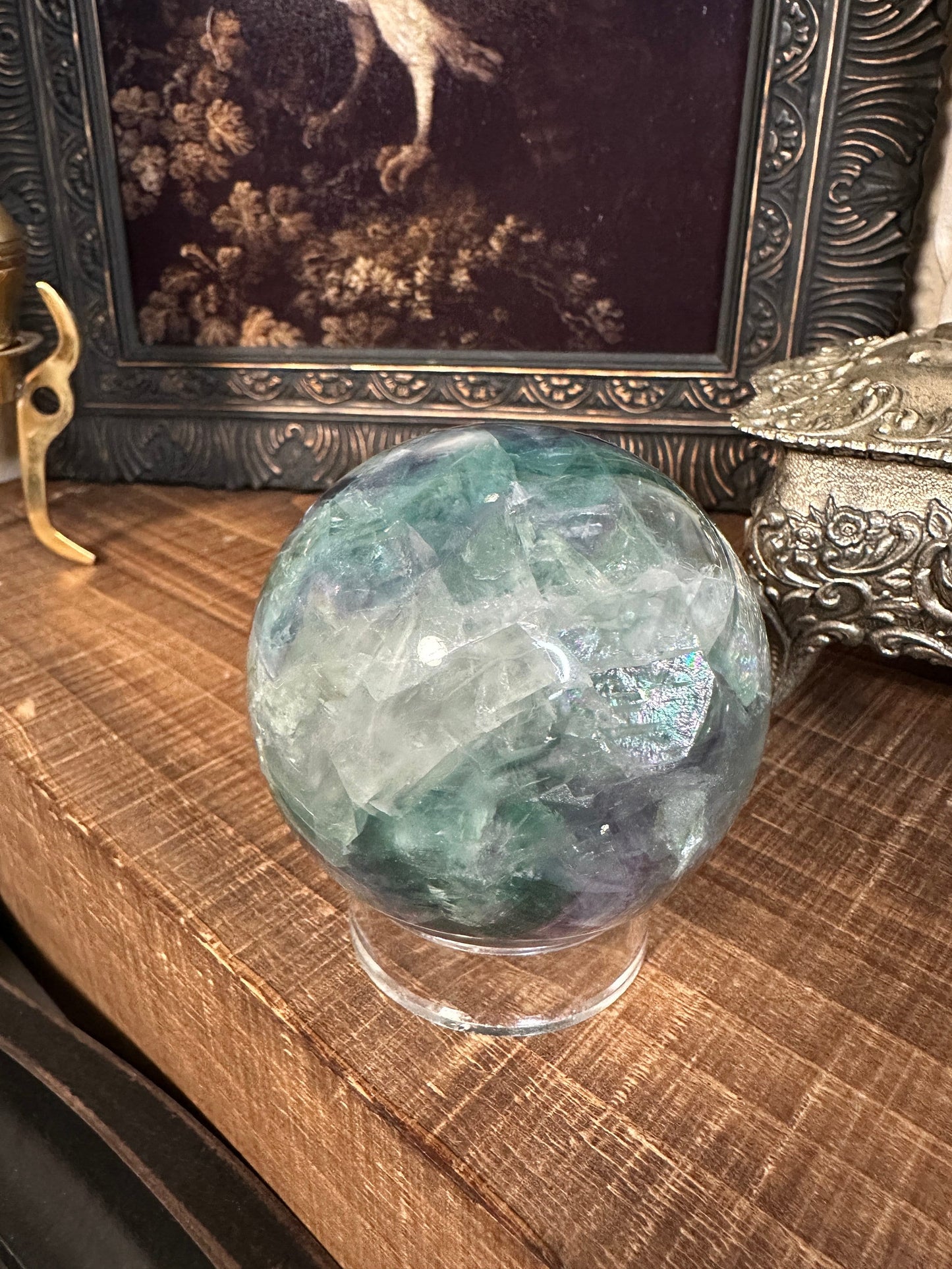 High quality fluorite sphere / rainbow fluorite / gemmy/ flashy / transparent