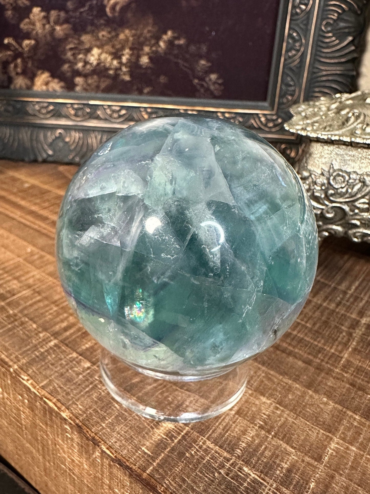 High quality fluorite sphere / rainbow fluorite / gemmy/ flashy / transparent