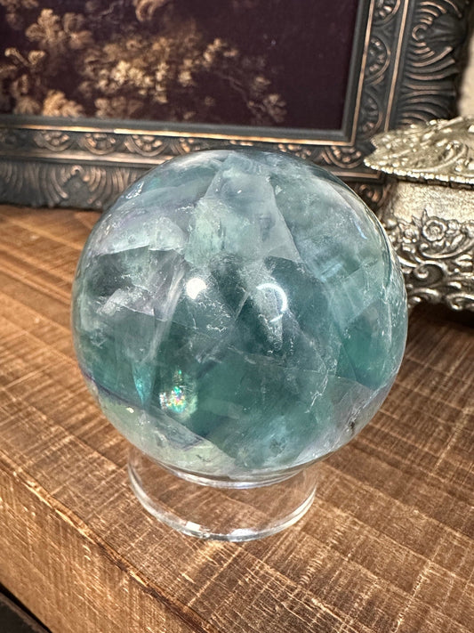 High quality fluorite sphere / rainbow fluorite / gemmy/ flashy / transparent