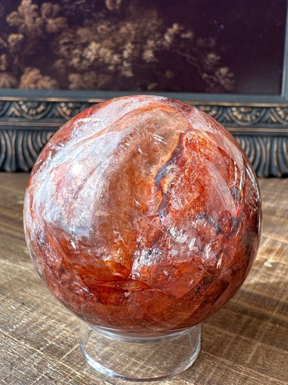 Fire quartz sphere, Hematoid quartz, golden healer, high quality, flashy, gemmy, transparent