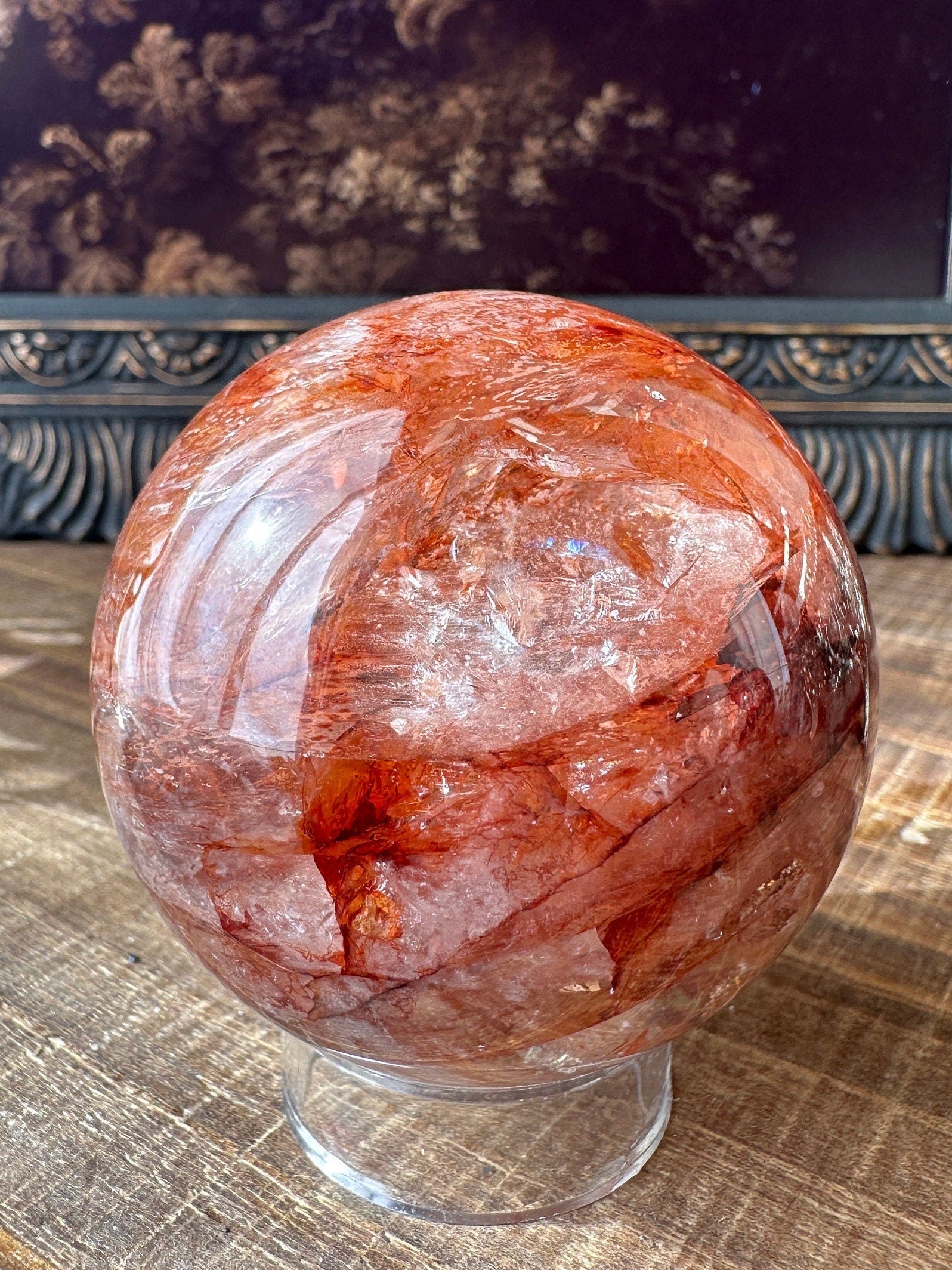 Fire quartz sphere, Hematoid quartz, golden healer, high quality, flashy, gemmy, transparent