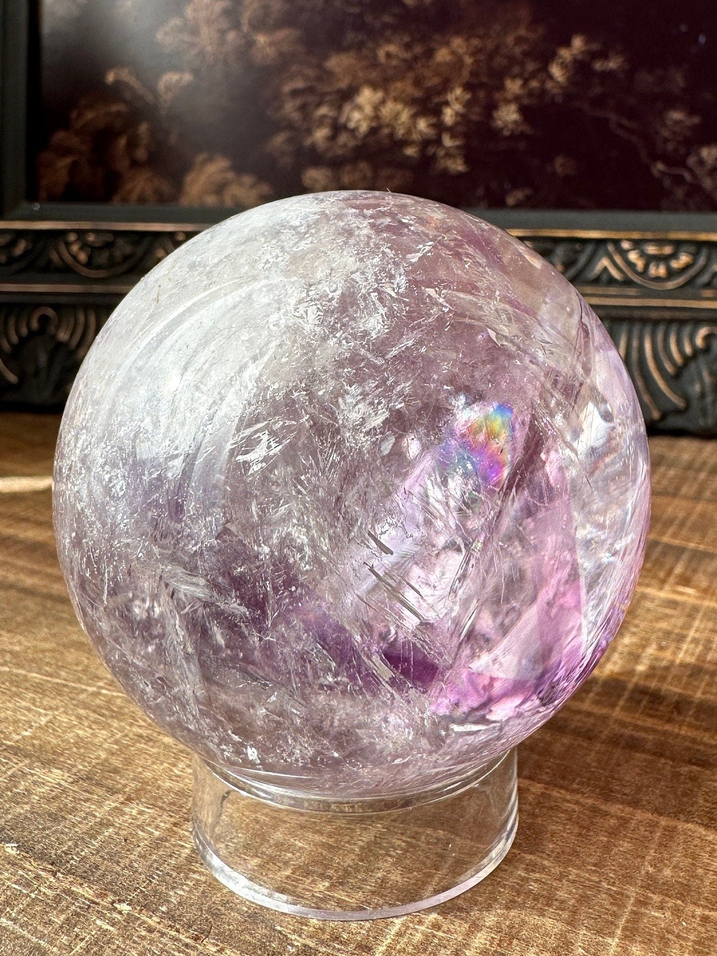 Quartz sphere with Amethyst Phantom, flashy, rainbow sphere, Amethyst Sphere