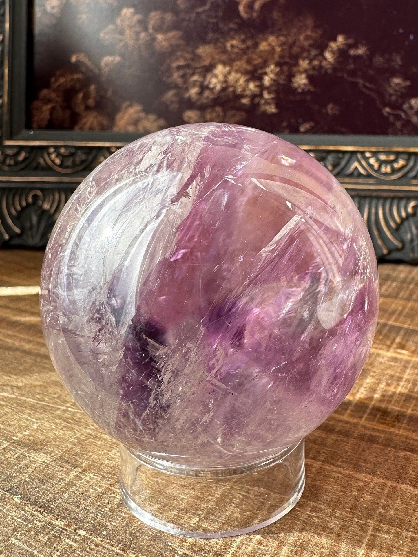 Quartz sphere with Amethyst Phantom, flashy, rainbow sphere, Amethyst Sphere