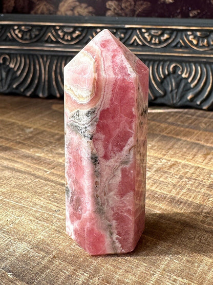 High quality Rhodochrosite Argentina, Saturated Raspberry, Gemmy, Crystal Tower, Flashy