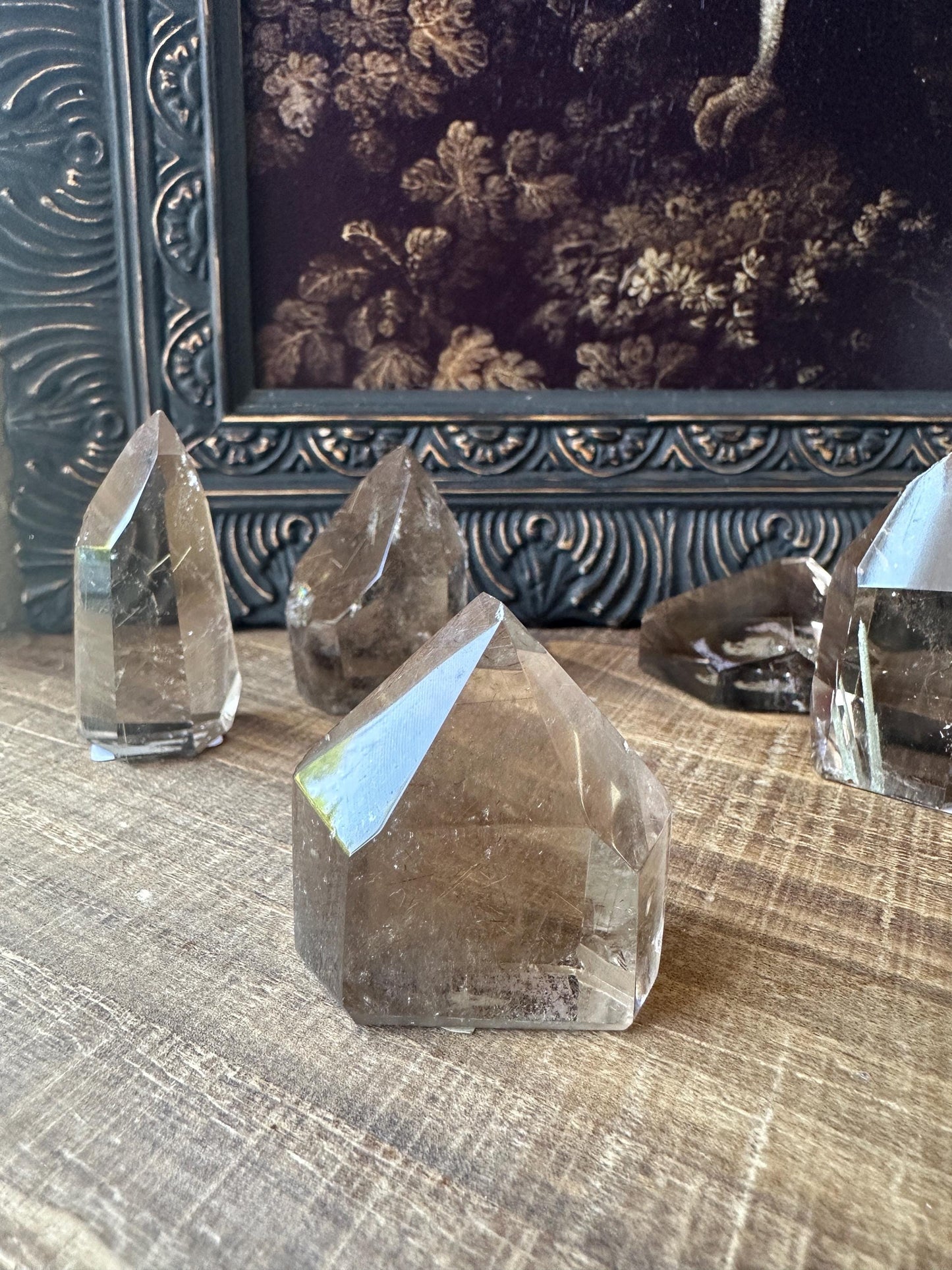 Smoky Quartz Freeform with Golden Rutile and Rainbows