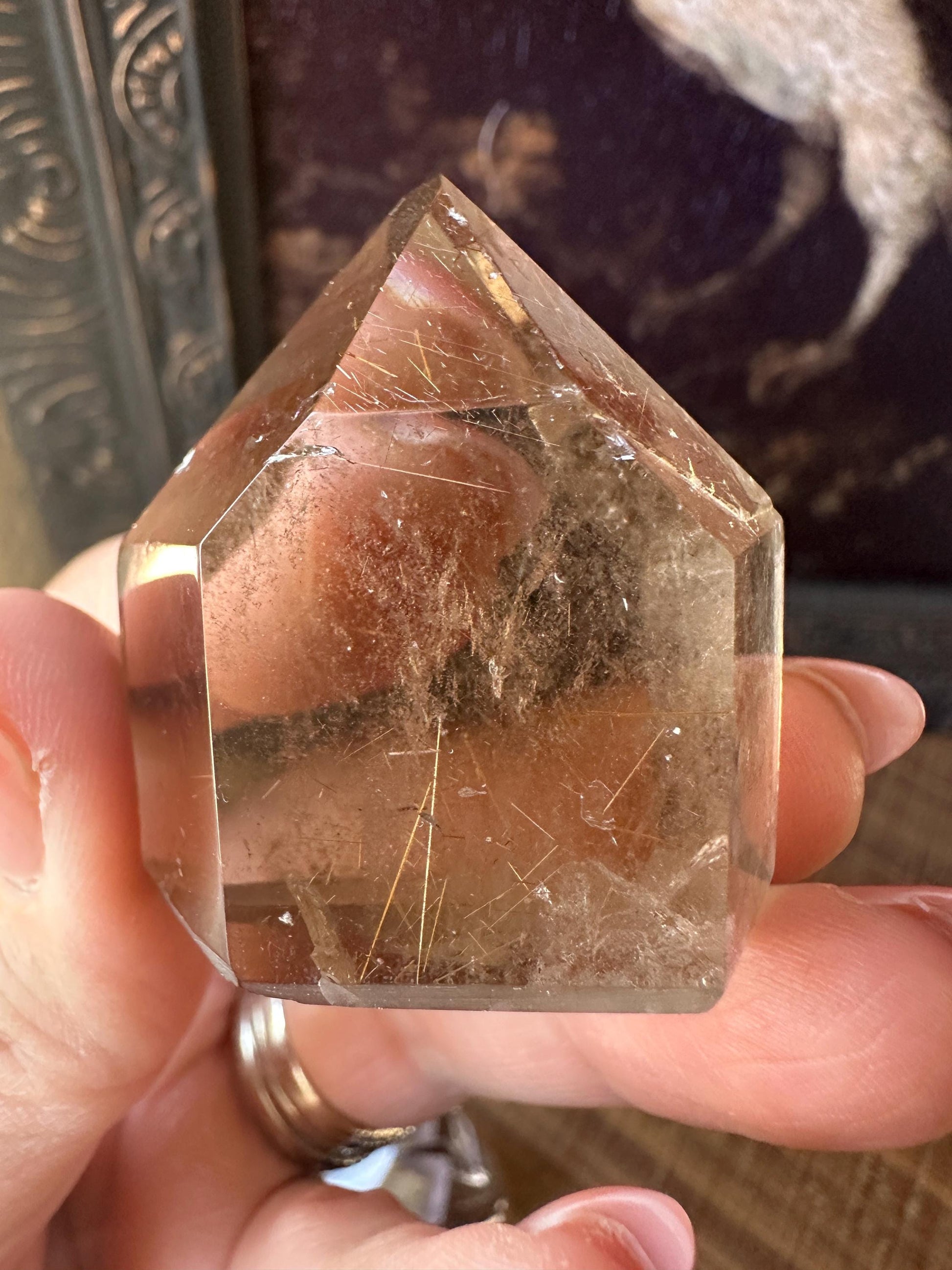 Smoky Quartz Freeform with Golden Rutile and Rainbows