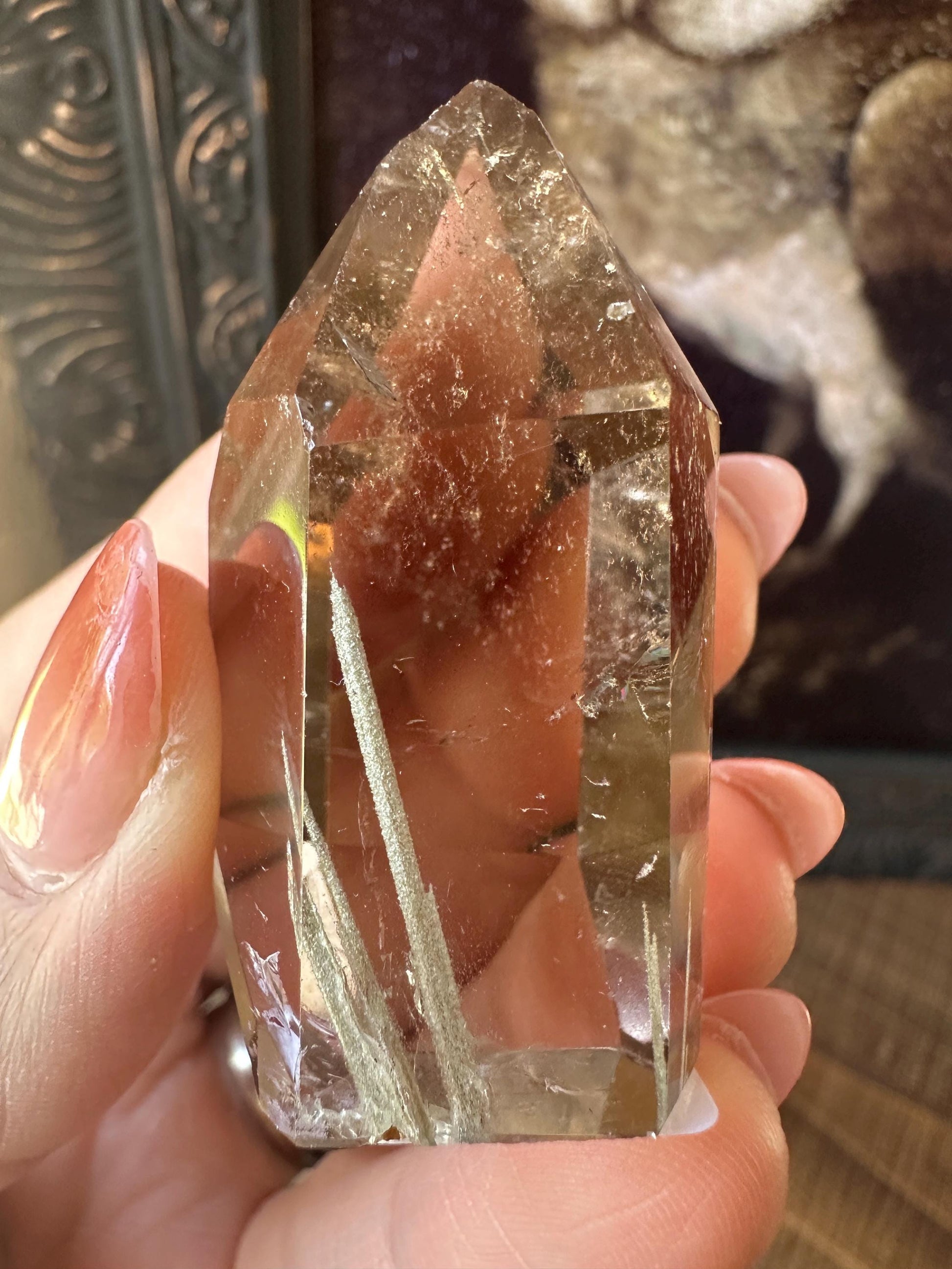 Smoky Quartz Freeform with Golden Rutile and Rainbows
